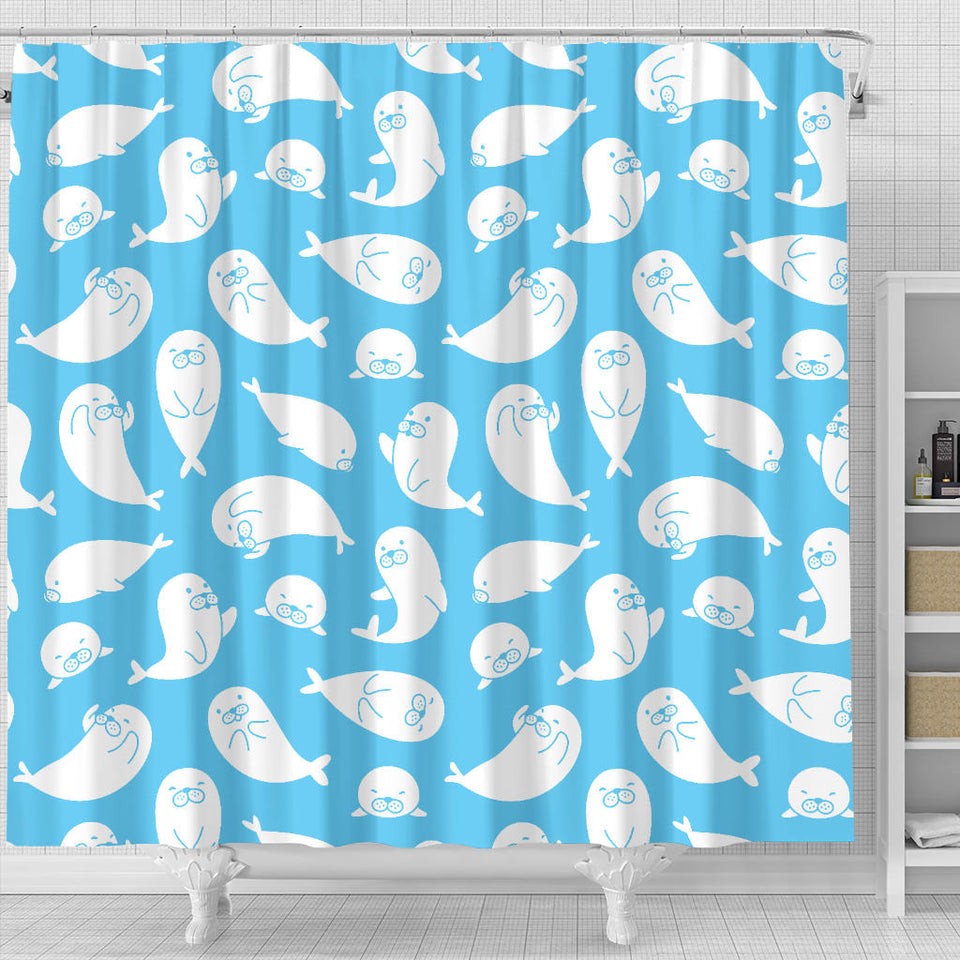 Cute White Sea Lion Seals Pattern Shower Curtain Fulfilled In US
