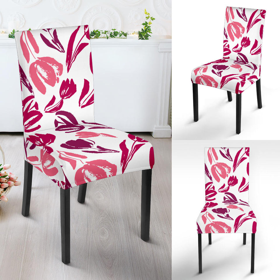 Pink Sketch Tulip Pattern Dining Chair Slipcover