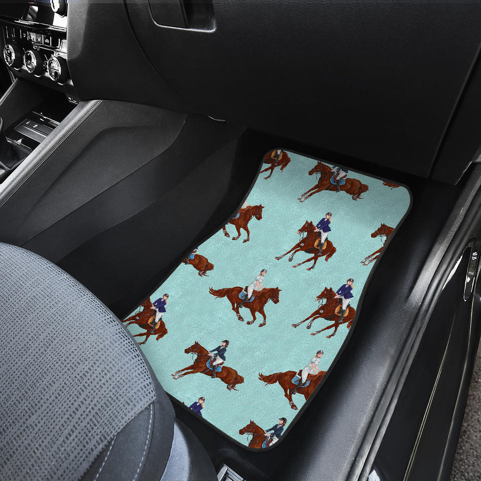 Horses Running Horses Rider Pattern Front And Back Car Mats
