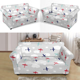 Airplane Cloud Grey Background Loveseat Couch Slipcover