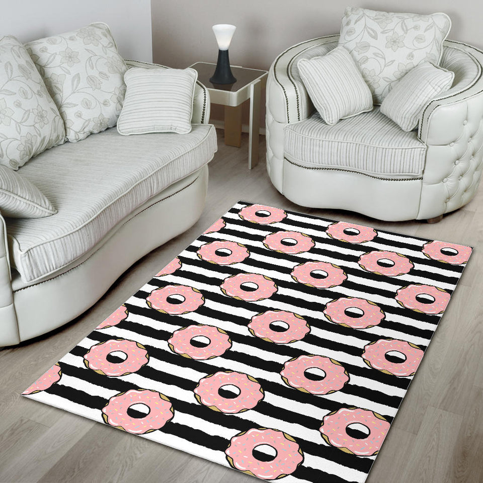 Donuts Pink Icing Striped Pattern Area Rug