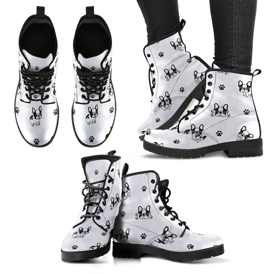 Cute French Bulldog Paw Pattern Leather Boots