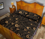 Gold peacock feather pattern Quilt Bed Set
