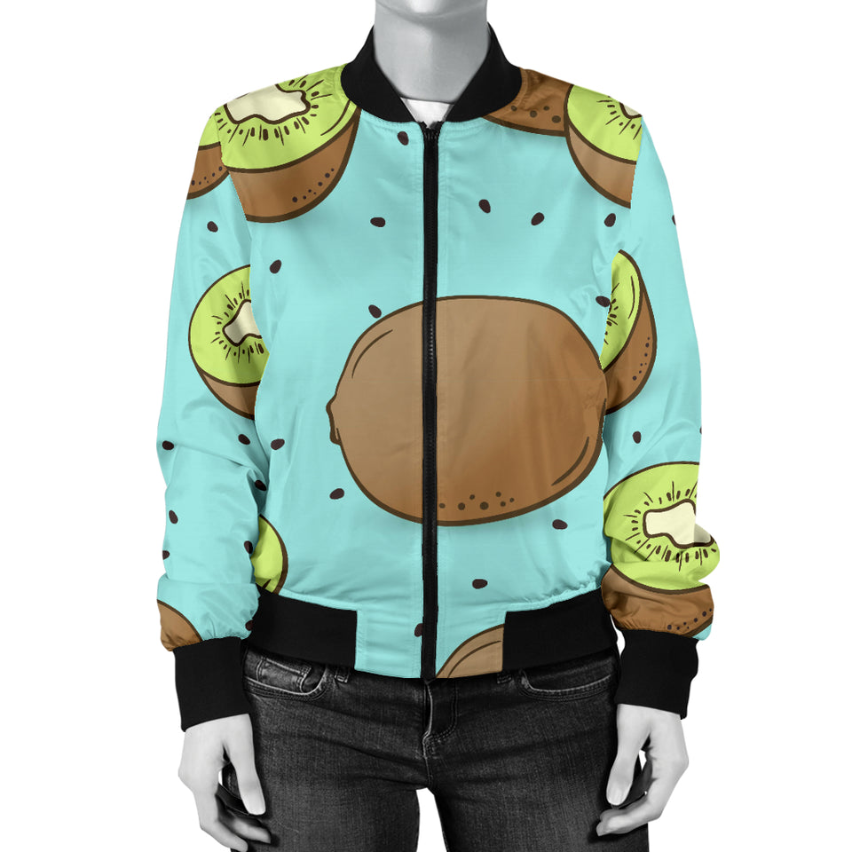 Kiwi Blue Background Women'S Bomber Jacket