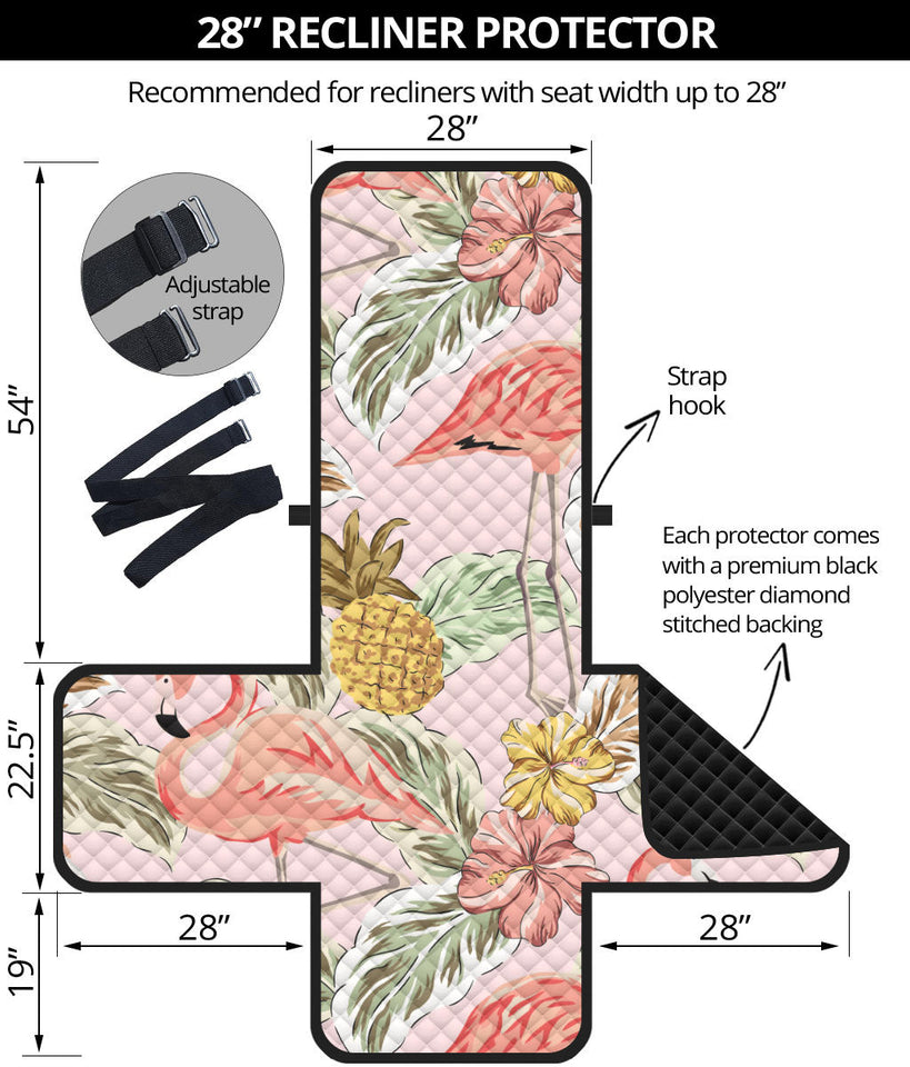 Pink flamingo birds pineapples hibiscus flower pattern Recliner Cover Protector
