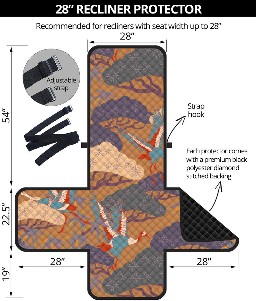 Bonsai bamboo stork japanese pattern brown theme Recliner Cover Protector