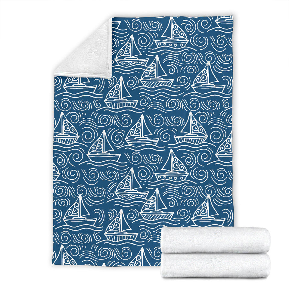 Hand Drawn Sailboat Pattern Premium Blanket