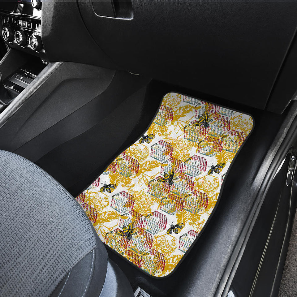 Cool Bee Honeycomb Leaves Pattern  Front Car Mats