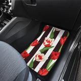 Red And White Tulips Pattern Front And Back Car Mats