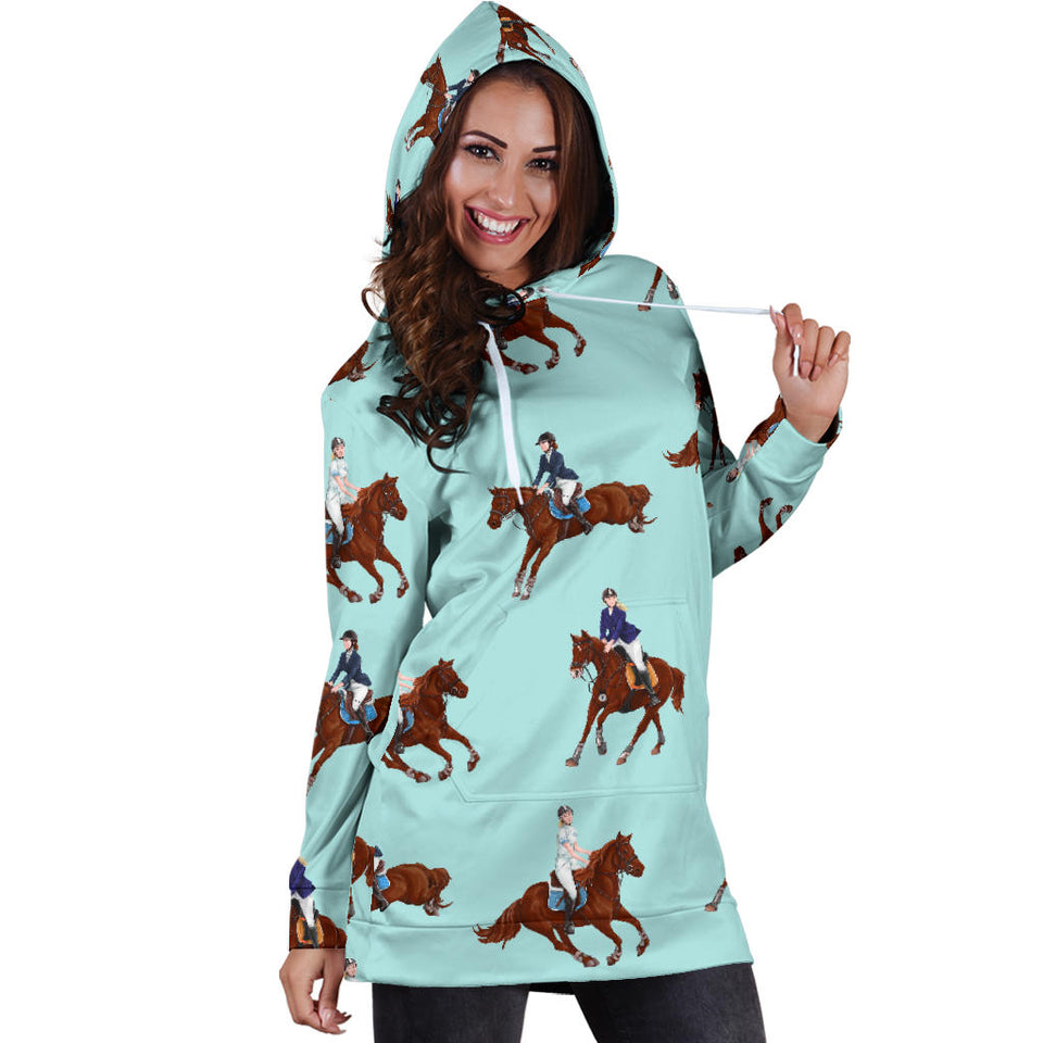 Horses Running Horses Rider Pattern Women'S Hoodie Dress