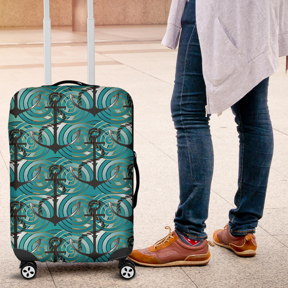 Anchor Nautical Green Background Luggage Covers