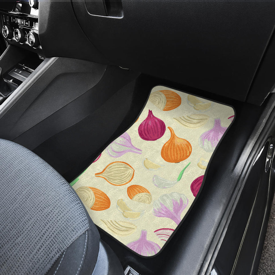 Onion Garlic White Red Pattern Front And Back Car Mats