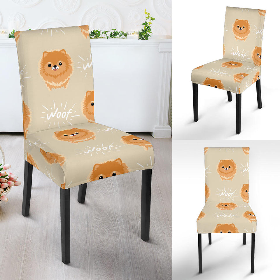 Cute Brown Pomeranian Puppy Dining Chair Slipcover