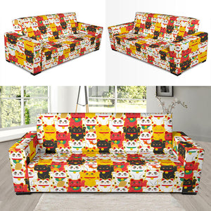 Colorful Maneki Neko Lucky Cat Pattern Sofa Slipcover