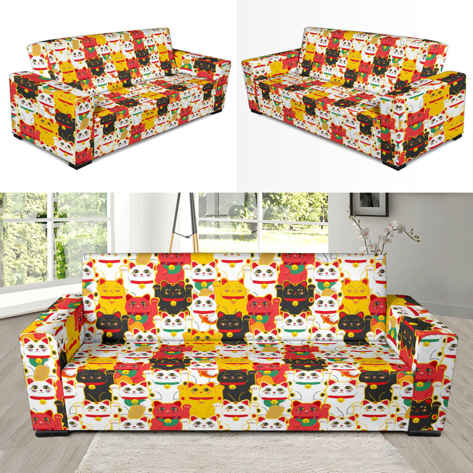 Colorful Maneki Neko Lucky Cat Pattern Sofa Slipcover