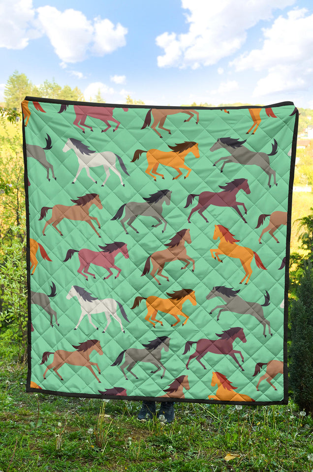 Colorful Horses Pattern Premium Quilt