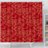 Gold Dragons Red Background Shower Curtain Fulfilled In US