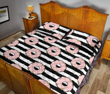 Donuts pink icing striped pattern Quilt Bed Set