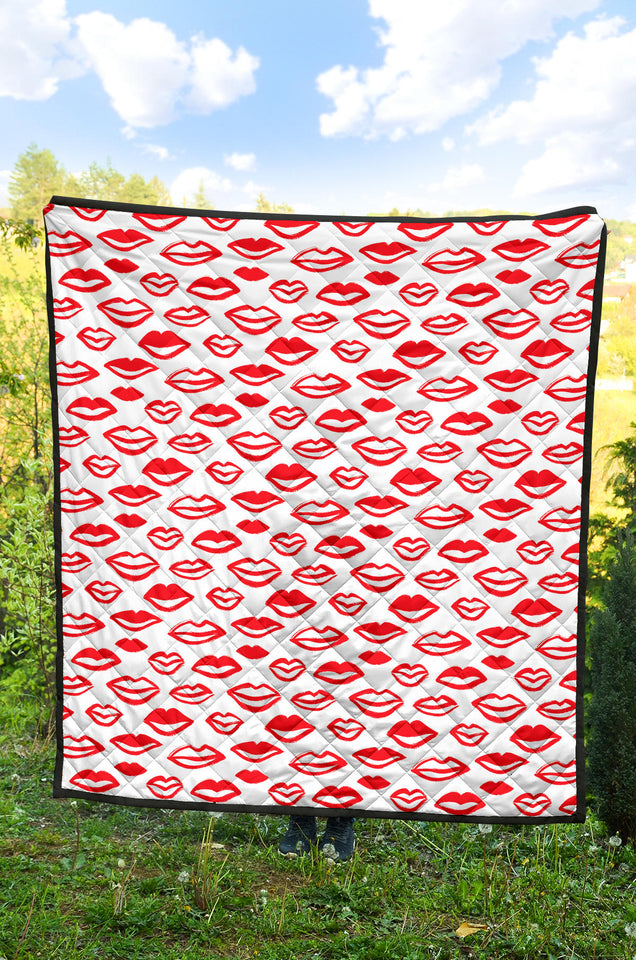 Lips Pattern Print Design 05 Premium Quilt