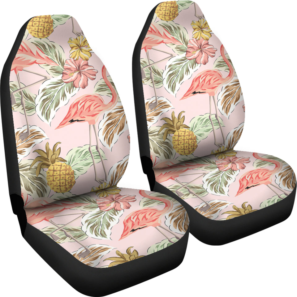 Pink Flamingo Birds Pineapples Hibiscus Flower Pattern Universal Fit Car Seat Covers