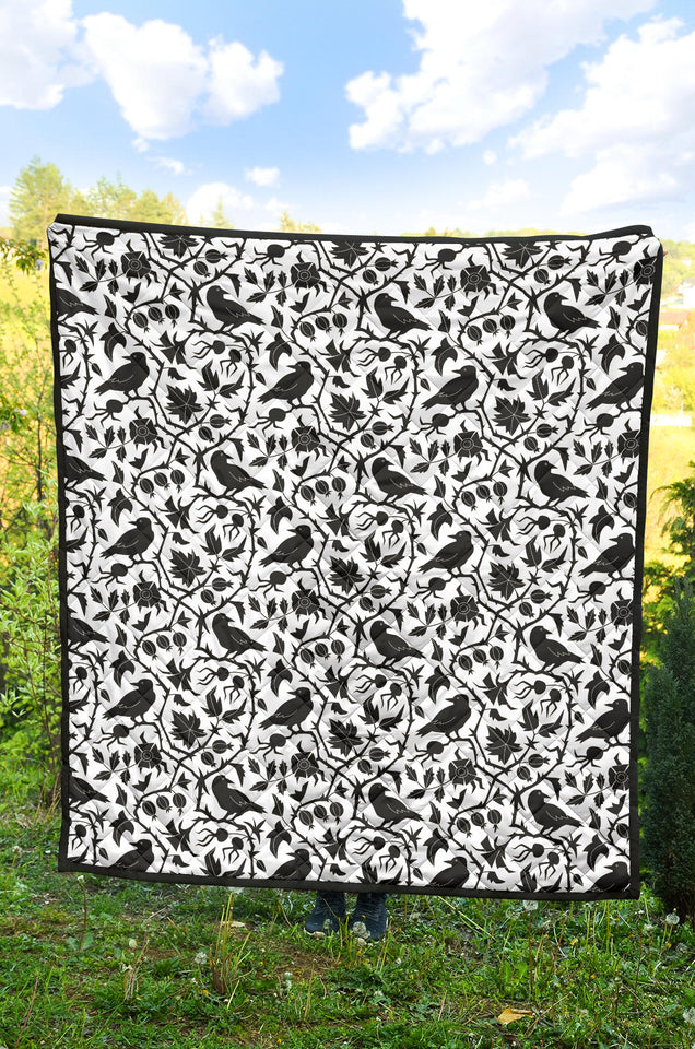 Crow Dark Floral Pattern Premium Quilt