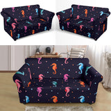 Watercolor Colorful Seahorse Pattern Loveseat Couch Slipcover