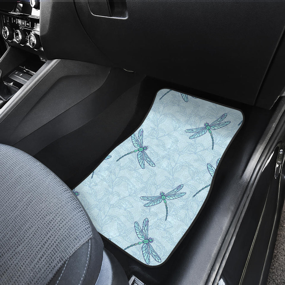 Dragonfly Pattern Blue Background Front And Back Car Mats