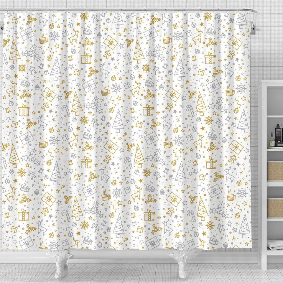 Christmas Tree Christmas Element Silver Gold Pattern Shower Curtain Fulfilled In US