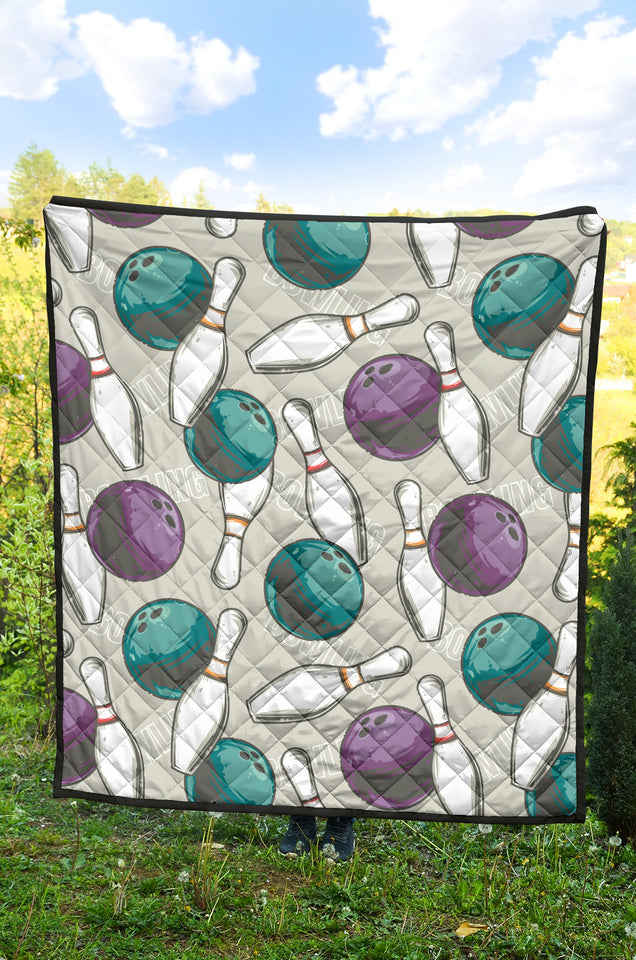 Bowling Ball And Pin Gray Background Premium Quilt