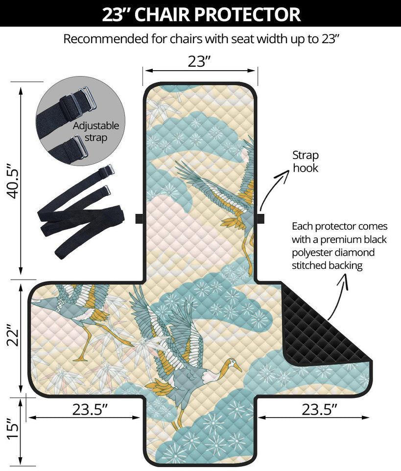 Bonsai bamboo stork japanese pattern cream theme Chair Cover Protector