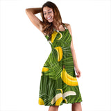 Banana Palm Leaves Pattern Sleeveless Midi Dress