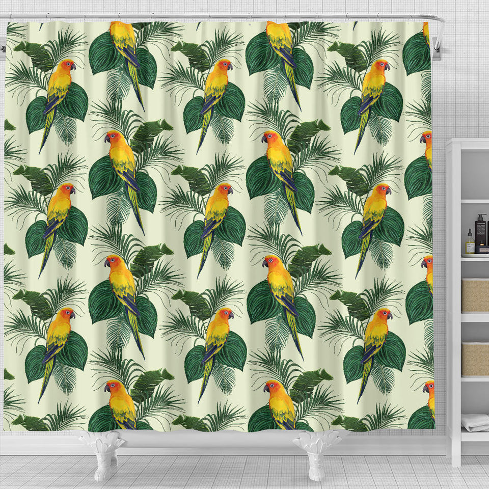 Beautiful Parrot Palm Leaves Pattern Shower Curtain Fulfilled In US
