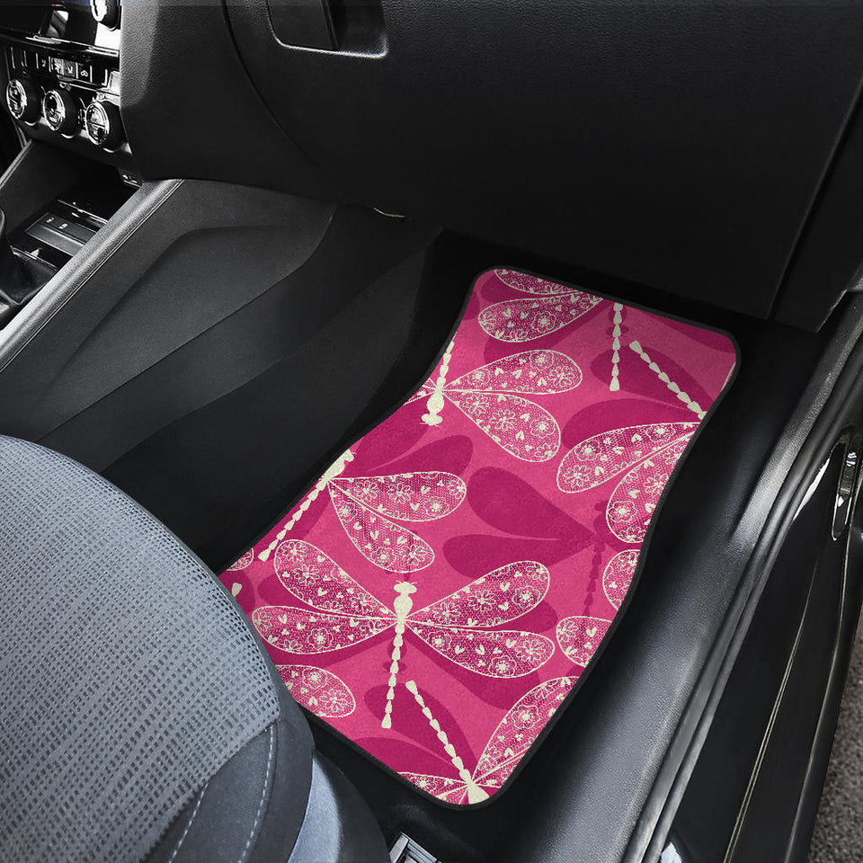 Beautiful Dragonfly Pink Background Front And Back Car Mats