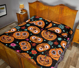 Pumpkin flowers spiderweb Halloween theme Quilt Bed Set