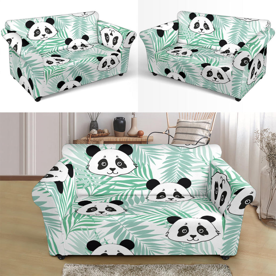 Panda Pattern Tropical Leaves Background Loveseat Couch Slipcover
