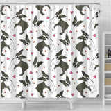 Boston Terrier Dog Hearts Vector Pattern Shower Curtain Fulfilled In US
