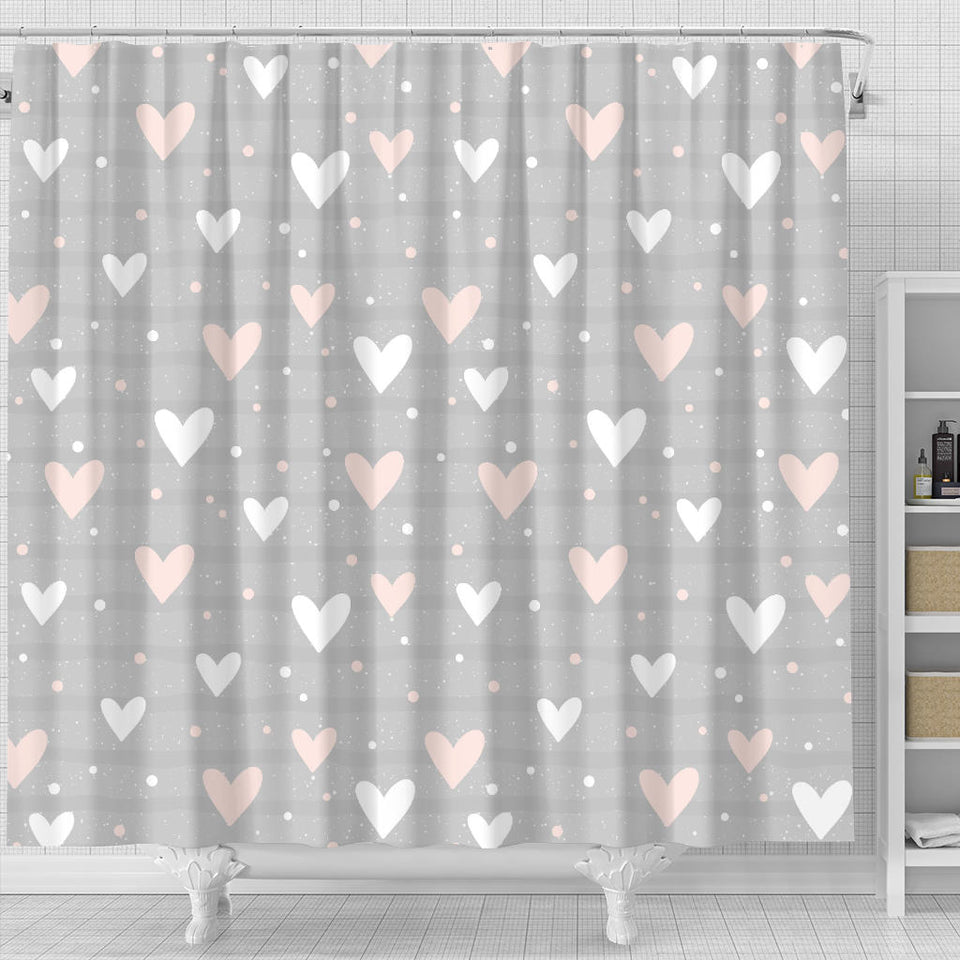 Heart Pattern Gray Background Shower Curtain Fulfilled In US