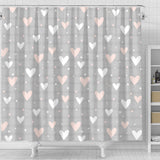 Heart Pattern Gray Background Shower Curtain Fulfilled In US