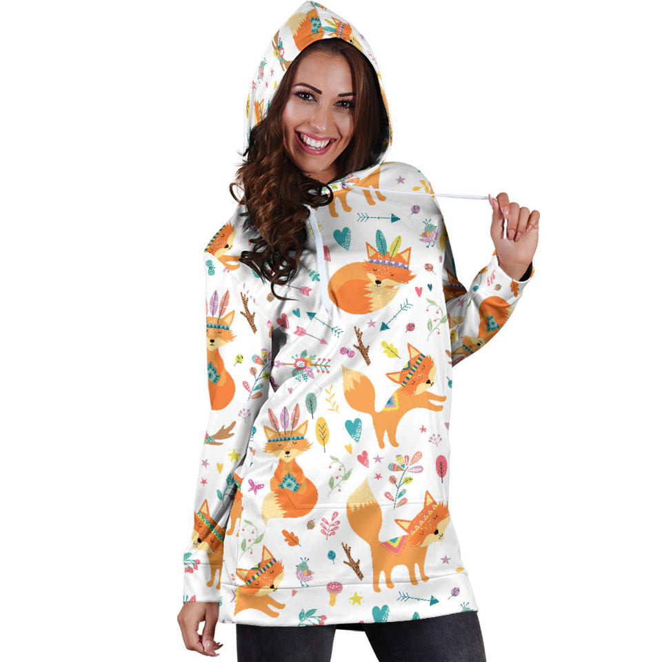 Cute Tribal Fox Pattern Women'S Hoodie Dress
