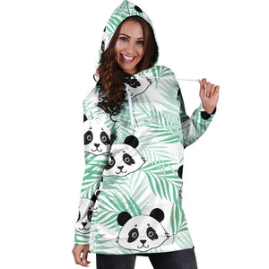 Panda Pattern Tropical Leaves Background Women'S Hoodie Dress