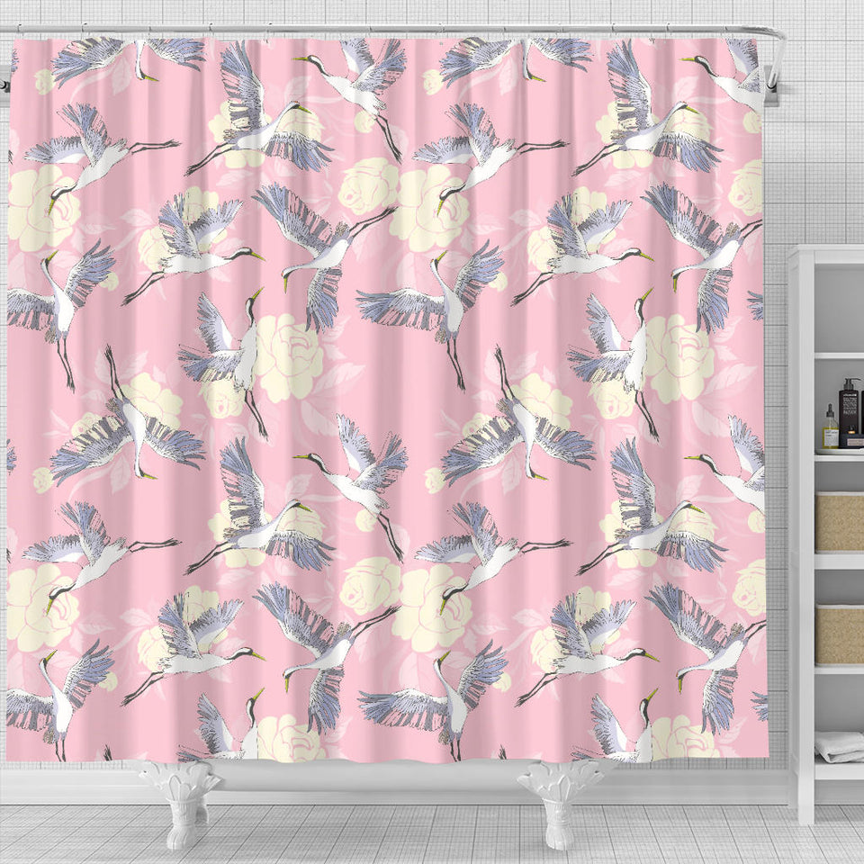 Japanese Crane Rose Pattern Shower Curtain Fulfilled In US