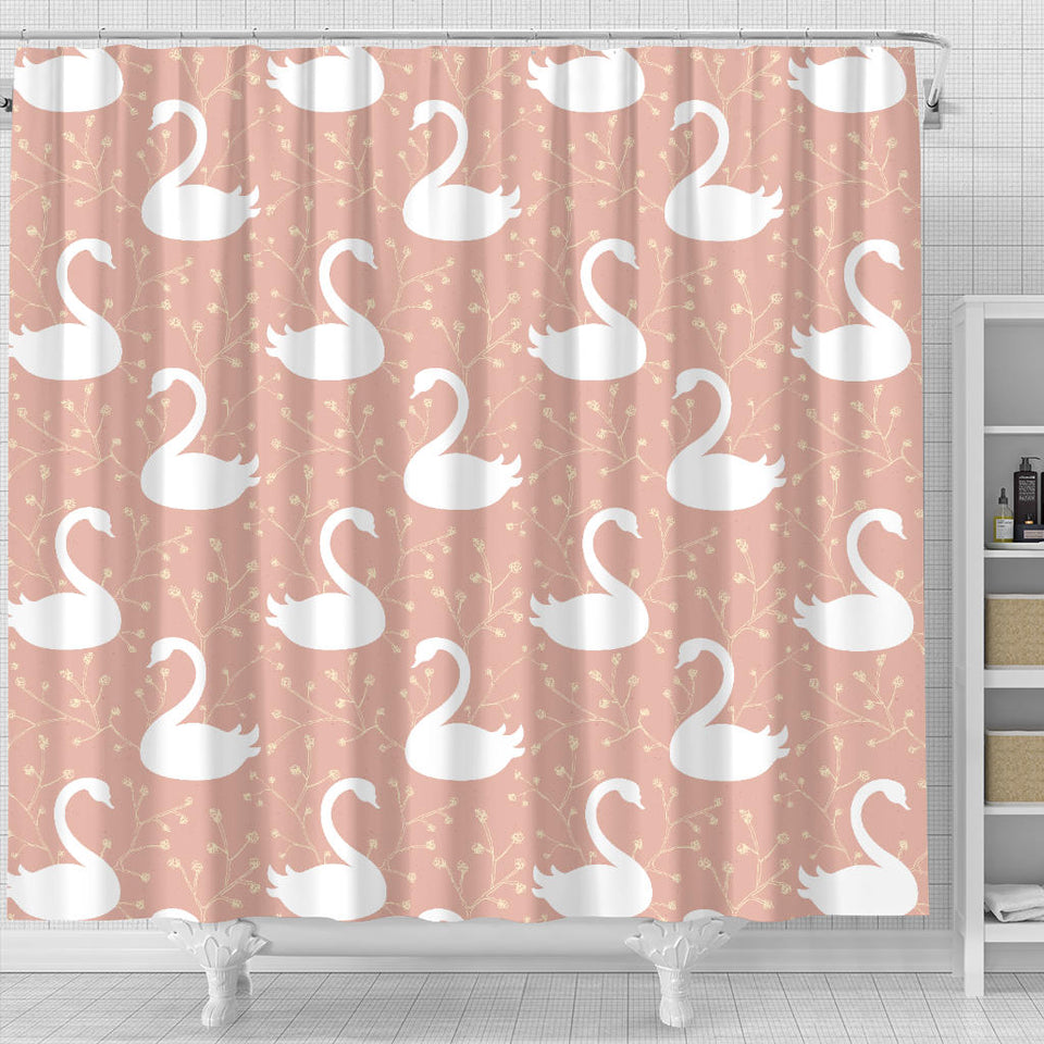 Swan Flower Light Pink Background Shower Curtain Fulfilled In US