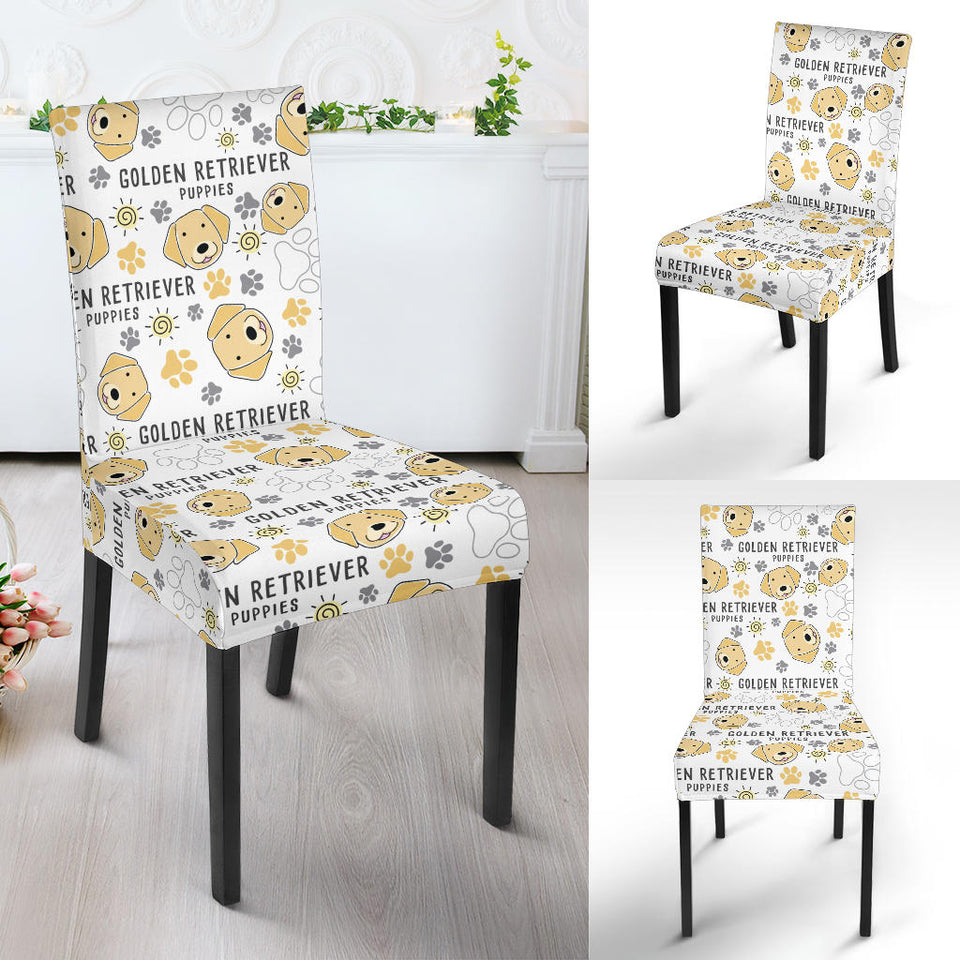 Golden Retriever Pattern Print Design 04 Dining Chair Slipcover