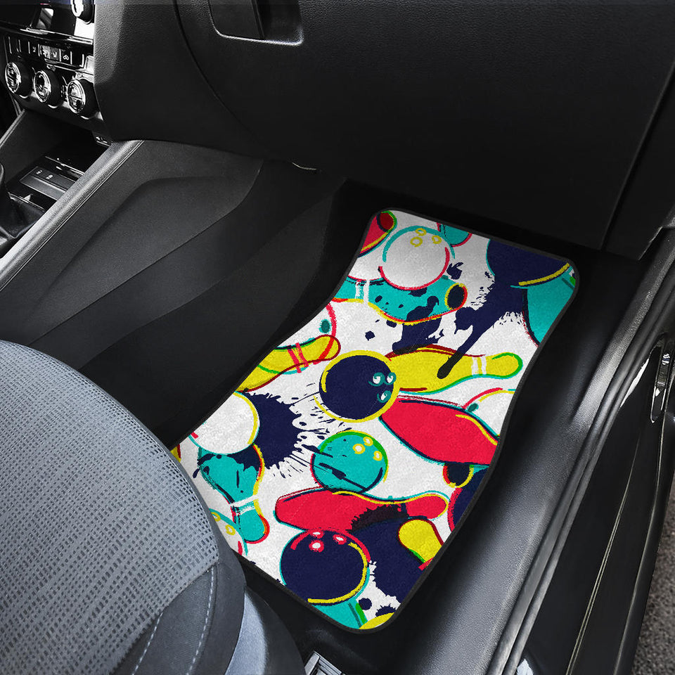 Watercolor Bowling Ball Pins Front And Back Car Mats