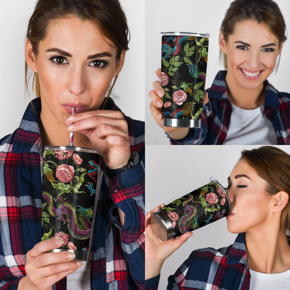 Dragons Flower Pattern Tumbler