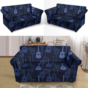 Blue Theme Guitar Pattern Loveseat Couch Slipcover