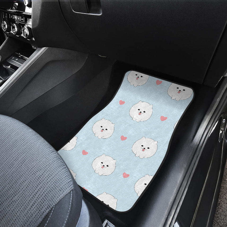 White Cute Pomeranian Pattern Front And Back Car Mats