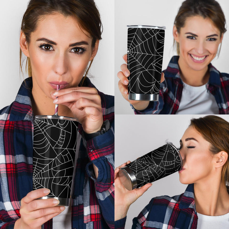 Spider Web Pattern Black Background White Cobweb Tumbler