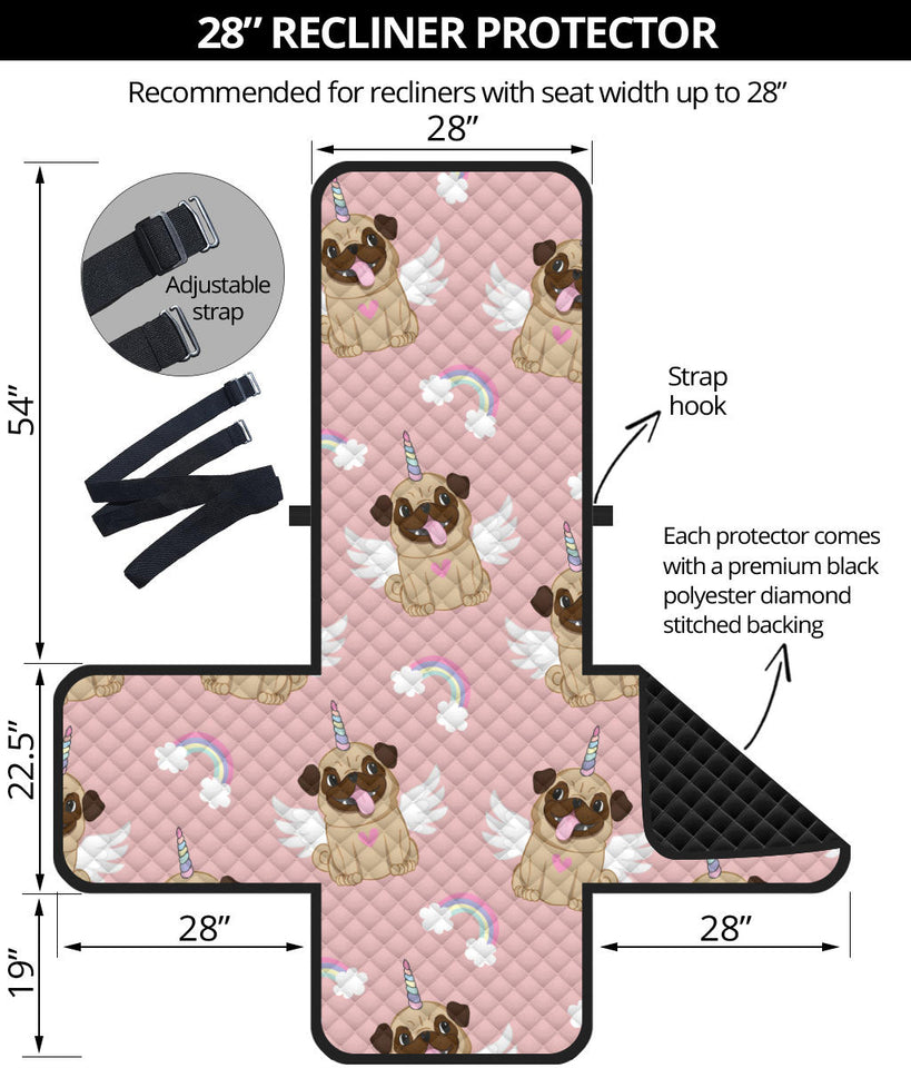Cute unicorn pug pattern Recliner Cover Protector