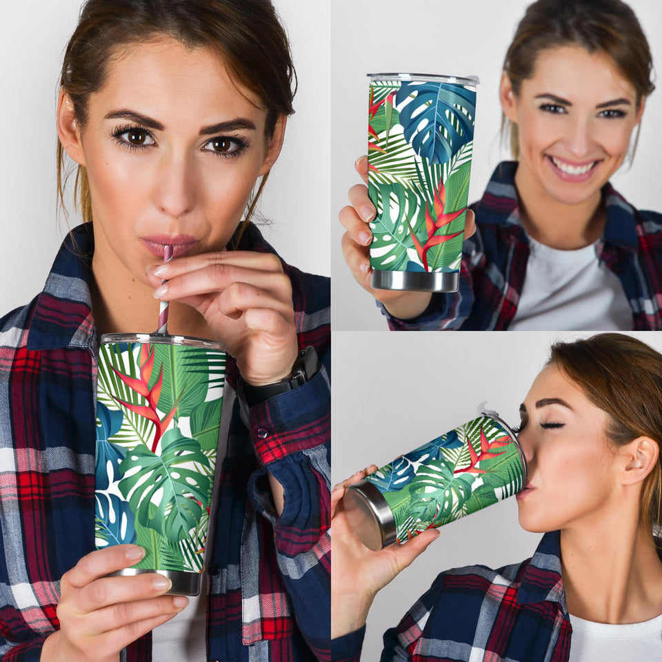 Heliconia Palm And Monstera  Leaves Pattern Tumbler